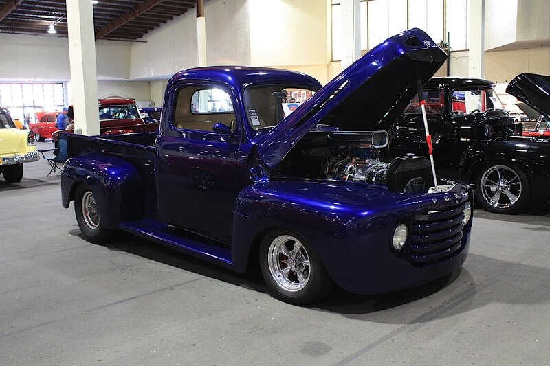 Blue Custom Pickup Truck — Showcase, Photograph, Car Show, Open Hood
