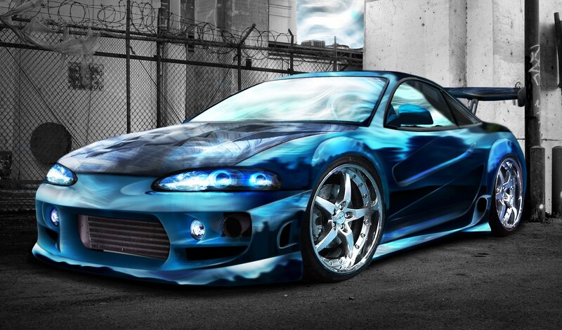 Blue Custom Sports Car — Dramatic
