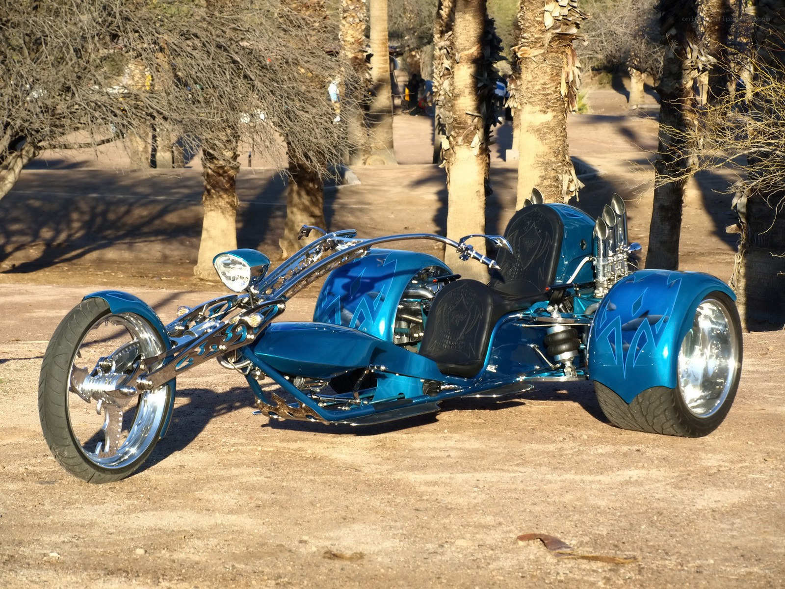 Blue custom trike motorcycle