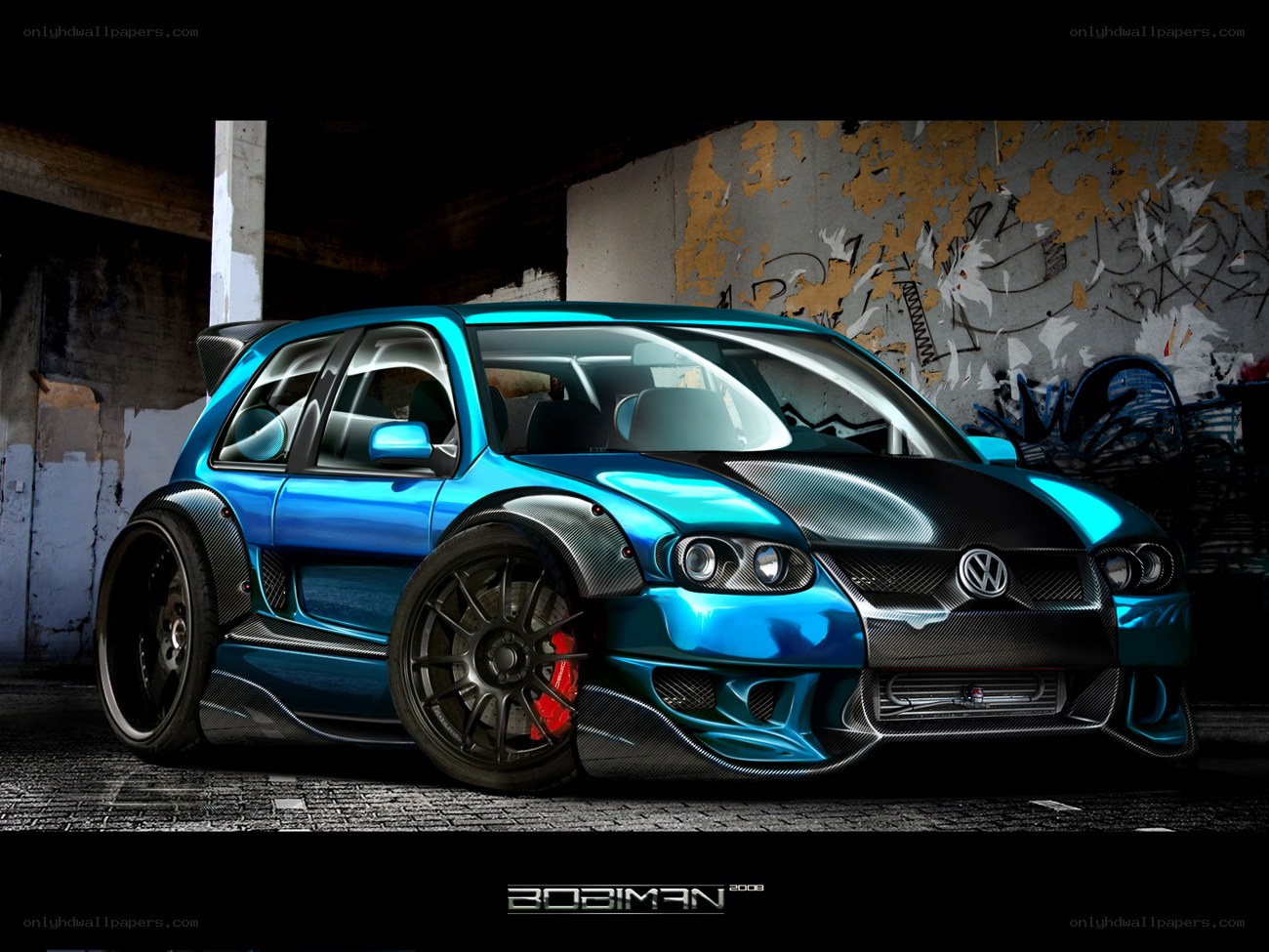 blue custom volkswagen car