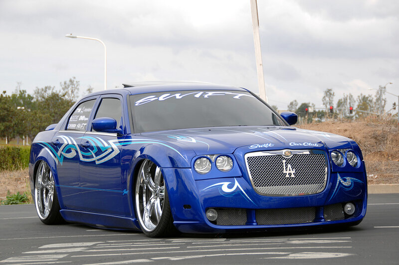 blue customized sedan car