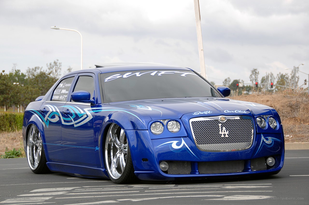 blue customized sedan car