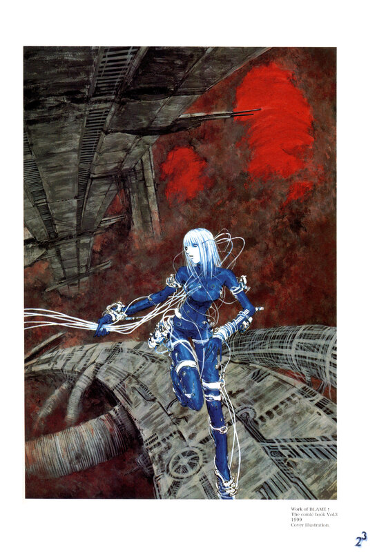 Blue cyborg in industrial ruin