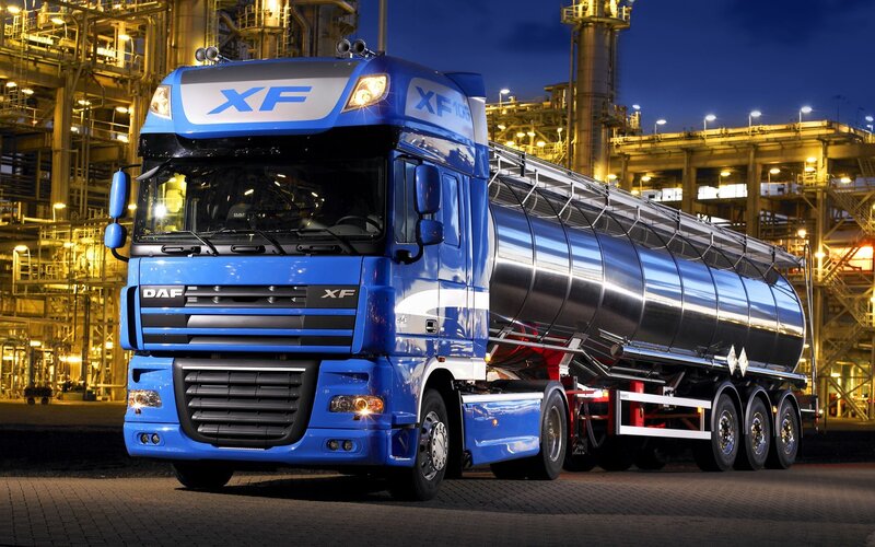 Blue DAF XF tanker truck