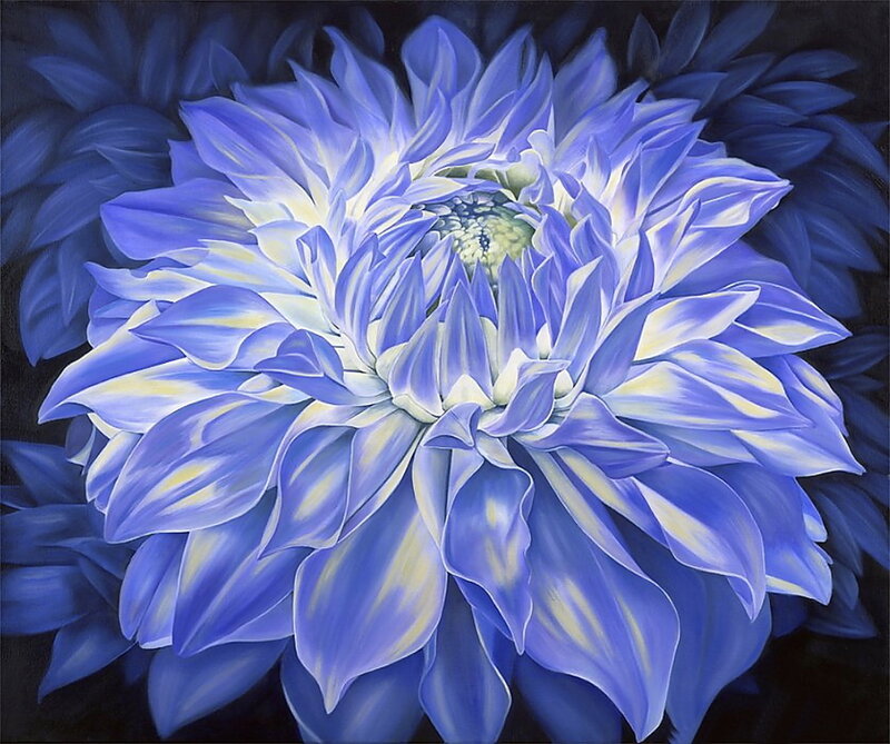 Blue Dahlia Flower — Dramatic, Painting