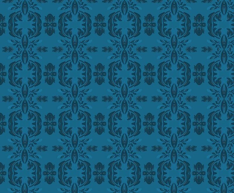 Blue Damask Pattern — Ornate, Vector Art