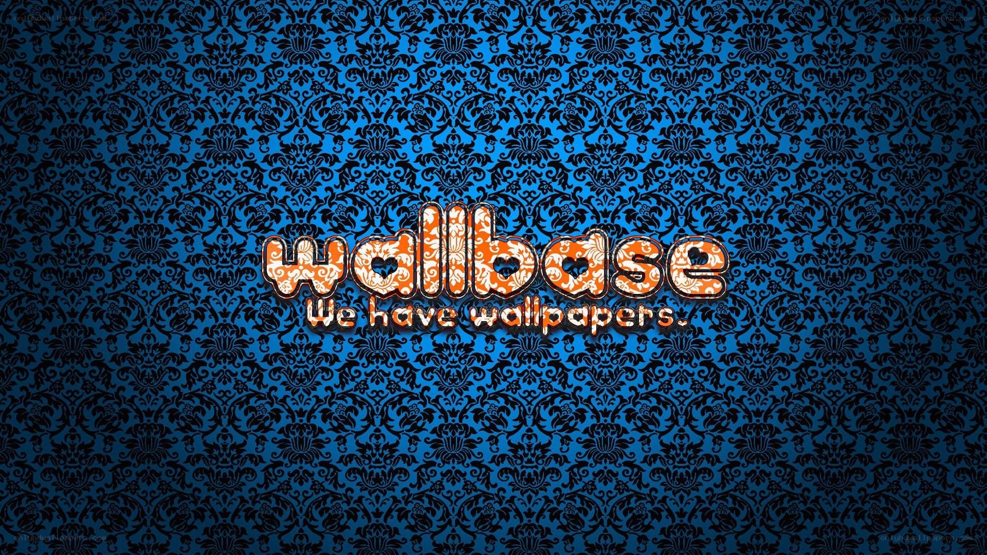 blue damask wallpaper with logo