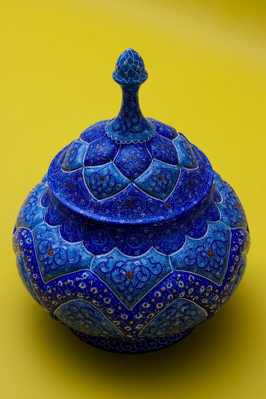 blue decorated ceramic jar