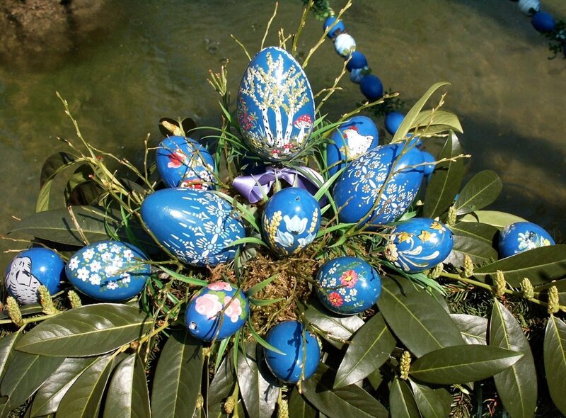 Blue decorated Easter eggs