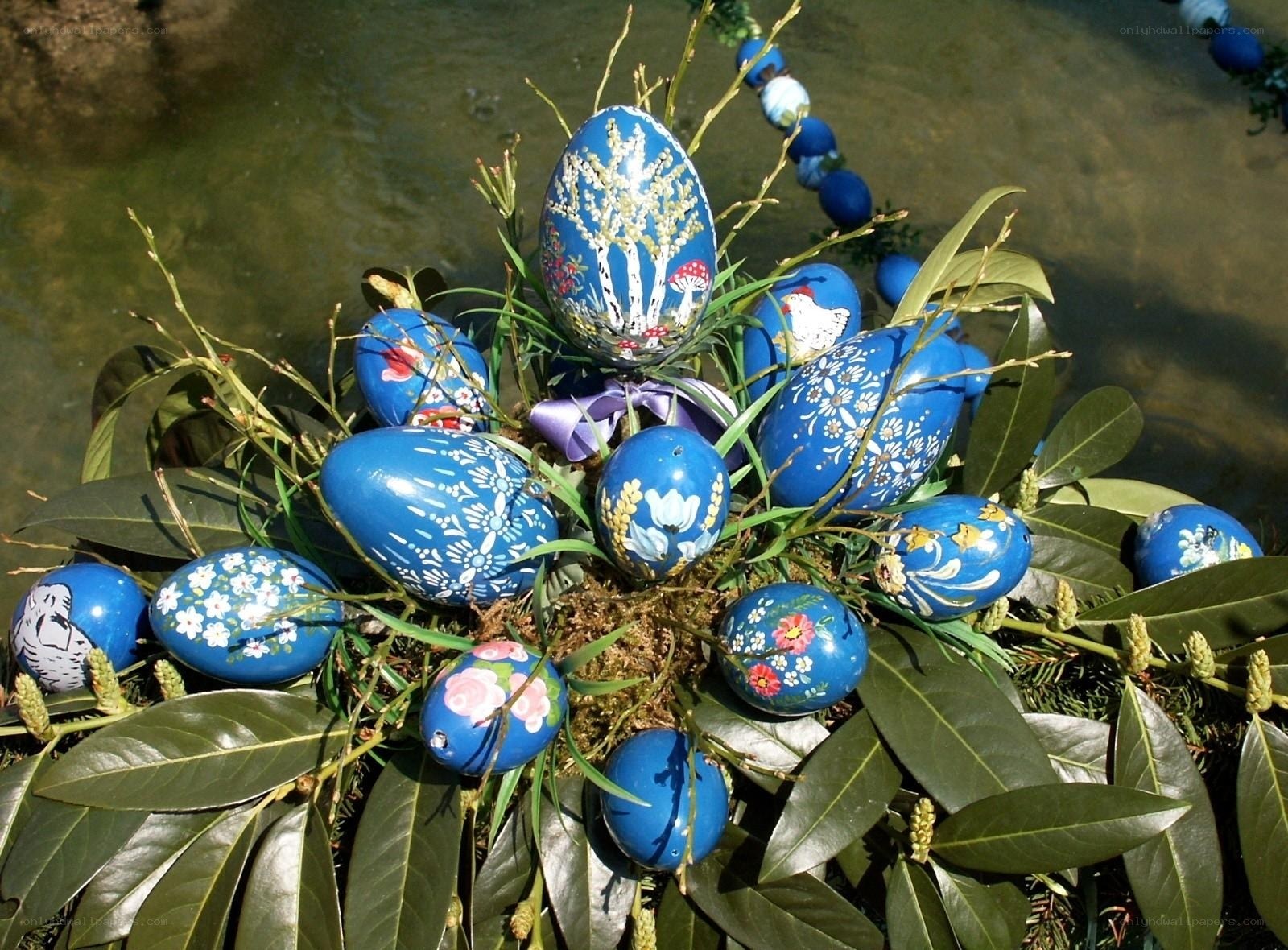 Blue decorated Easter eggs