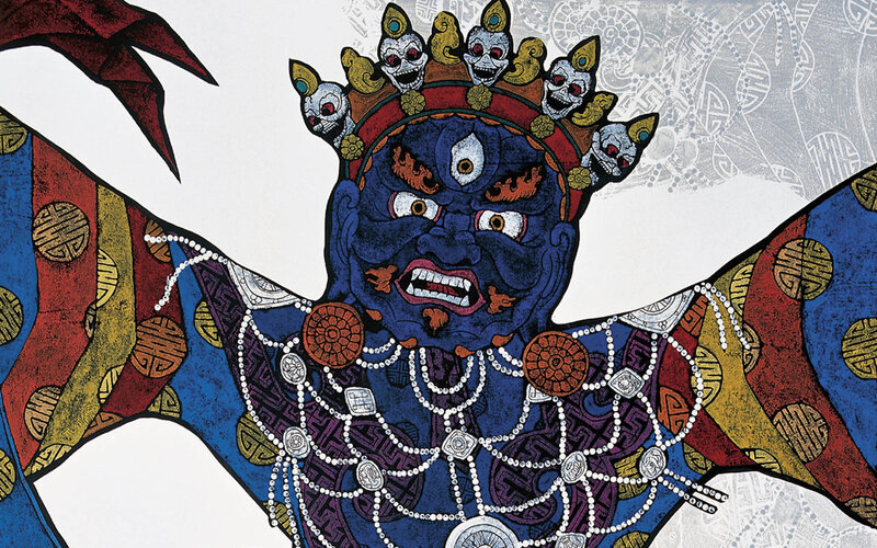 Blue Deity with Skulls