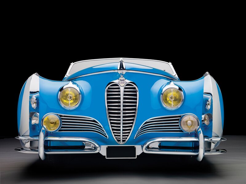 Blue Delahaye car front view