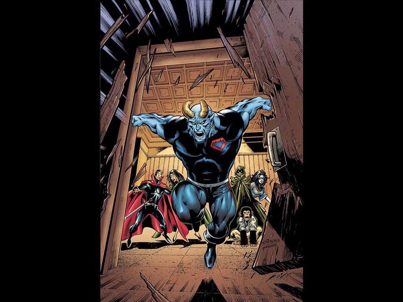 Blue Demon Bursting Through Door