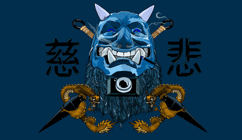 Blue demon mask with dragons