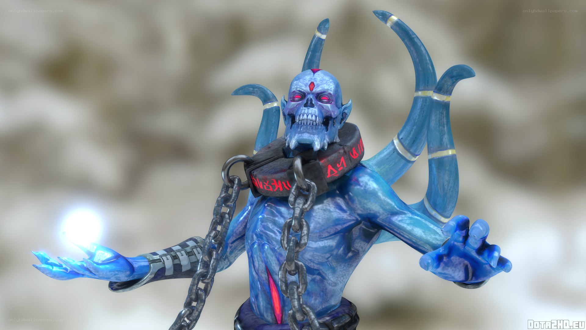 blue demon with chains