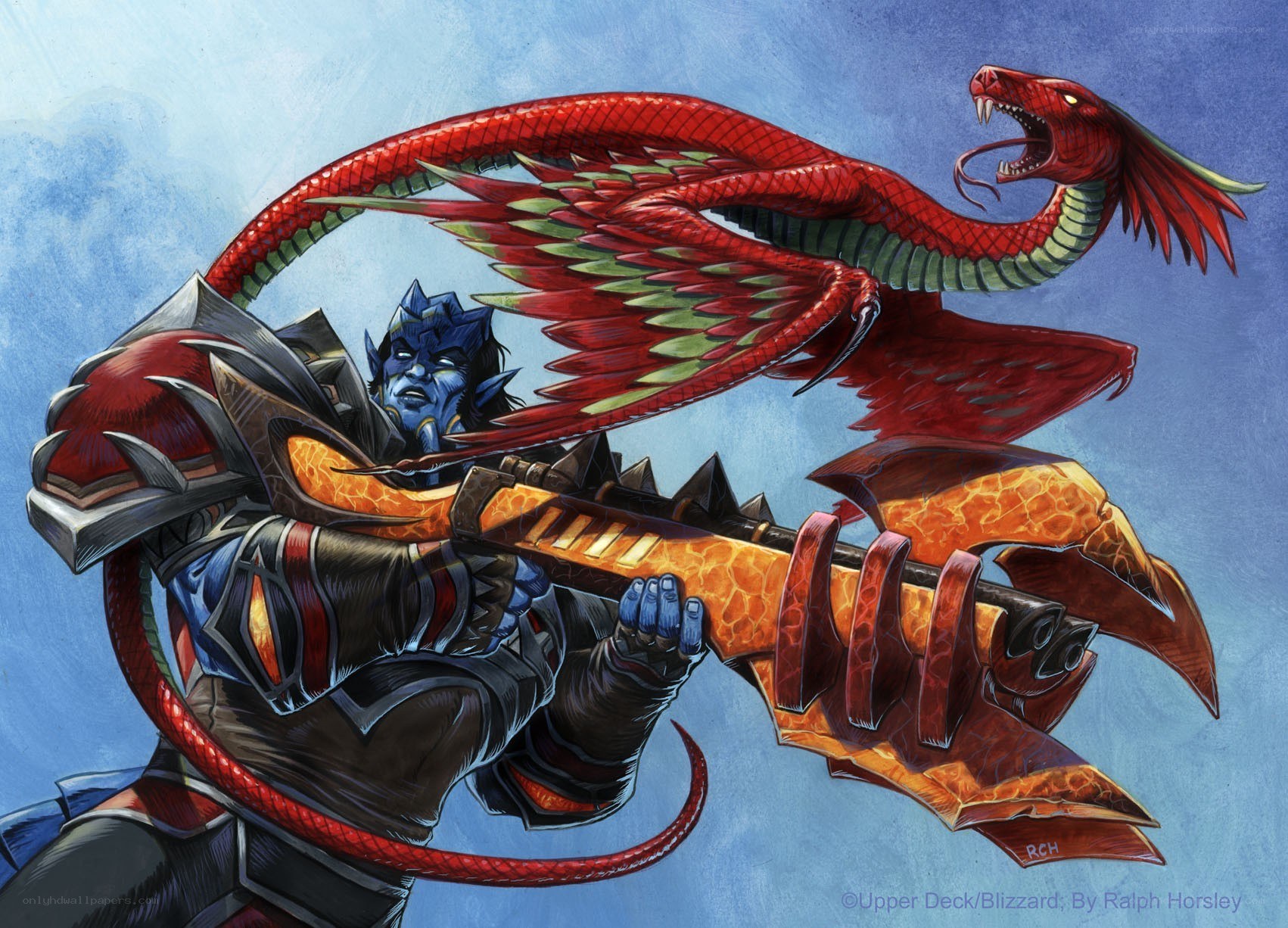 blue demon with red dragon
