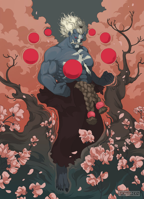 Blue Demon with Red Orbs — Dramatic