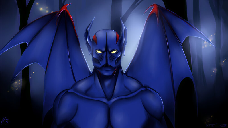 blue demon with wings