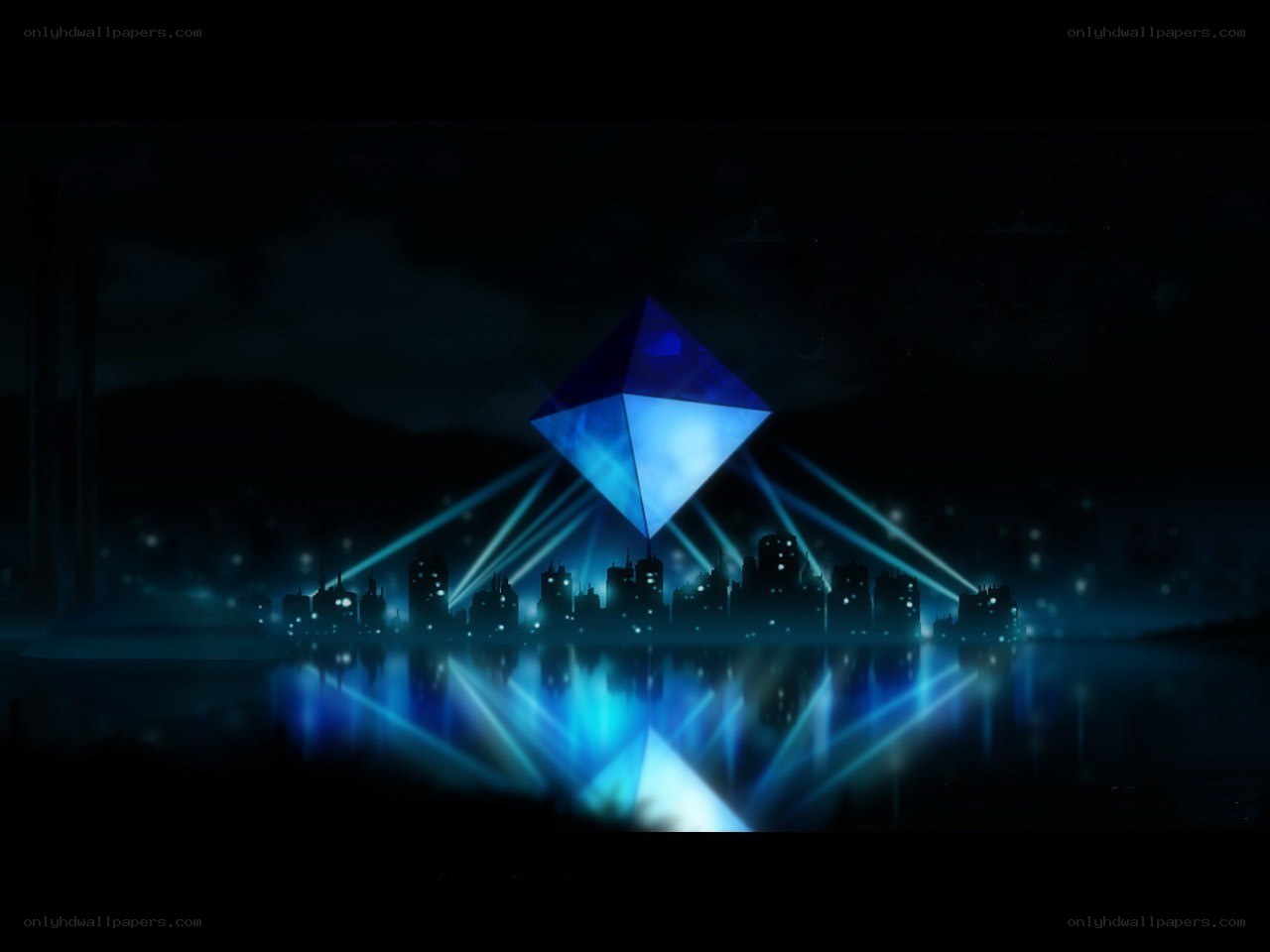 blue diamond over city