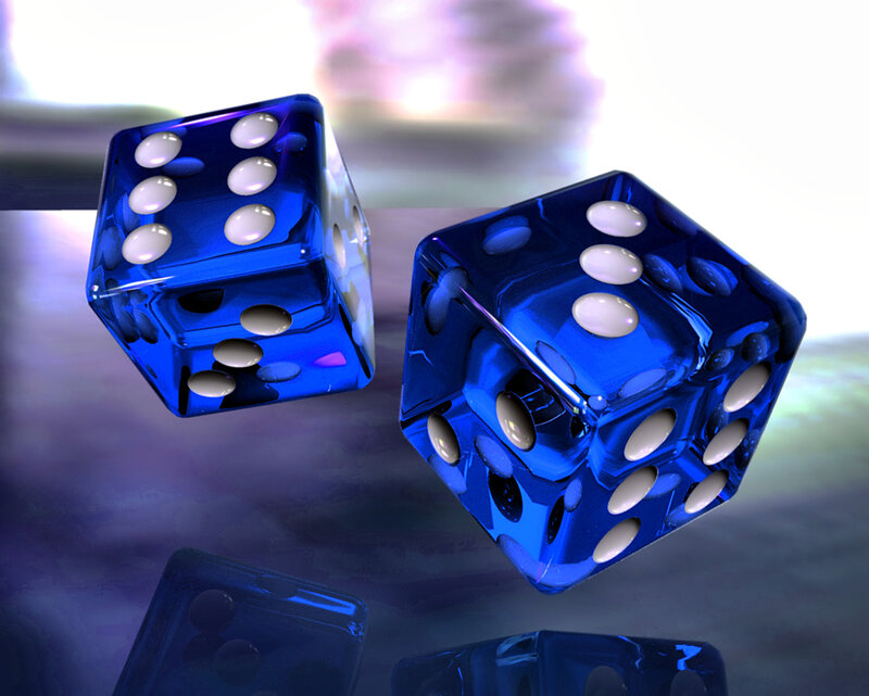 Blue dice in motion