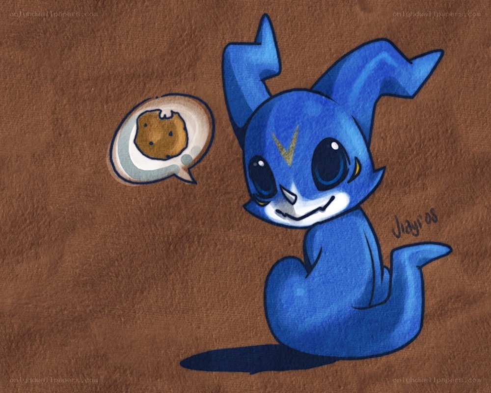 Blue digimon with cookie thought