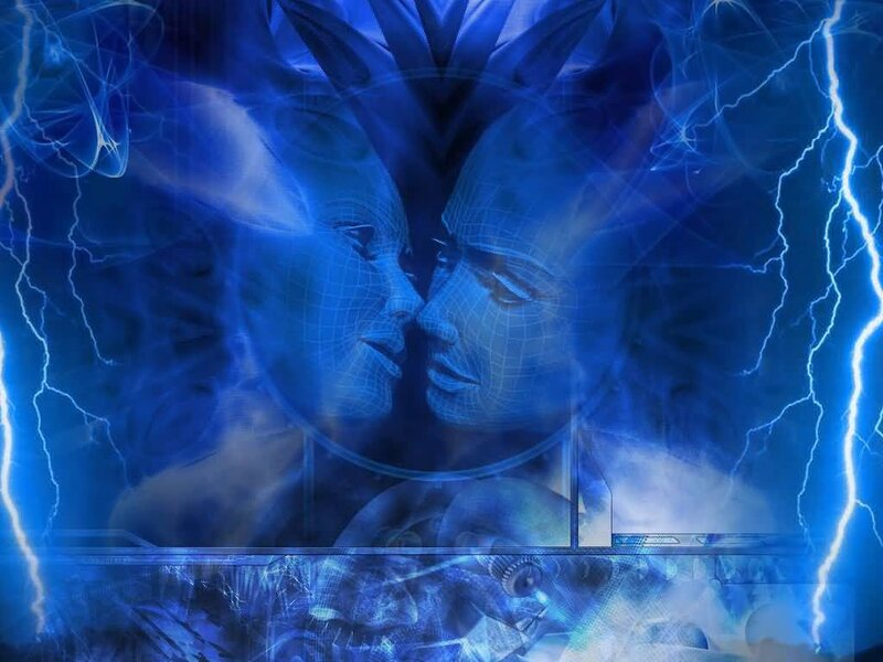 blue digital couple portrait