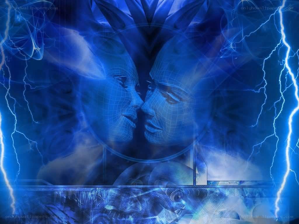 blue digital couple portrait