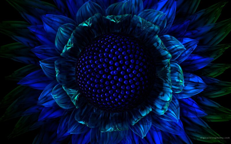 Blue Digital Flower — Dramatic, Digital Art