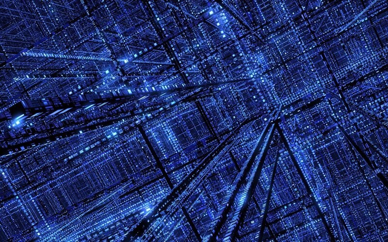 Blue Digital Grid — Technological, Digital Art