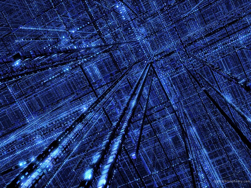 blue digital grid tunnel