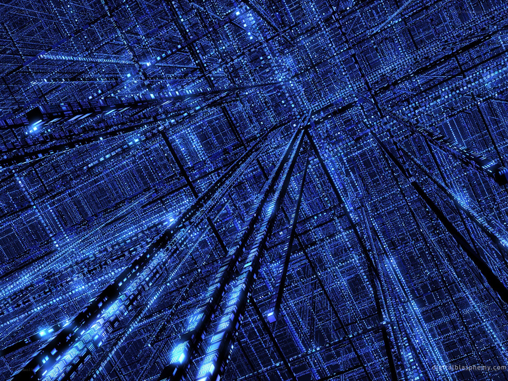 blue digital grid tunnel