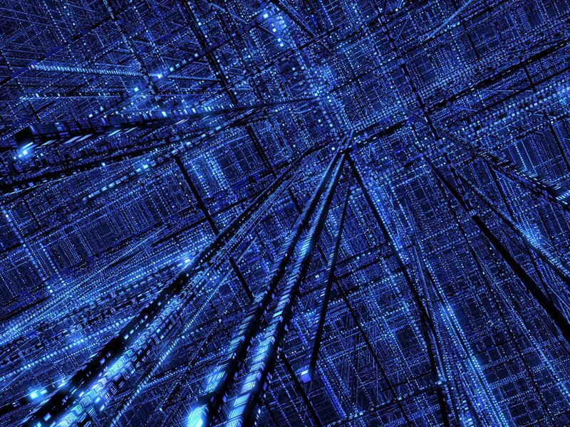 blue digital grid tunnel