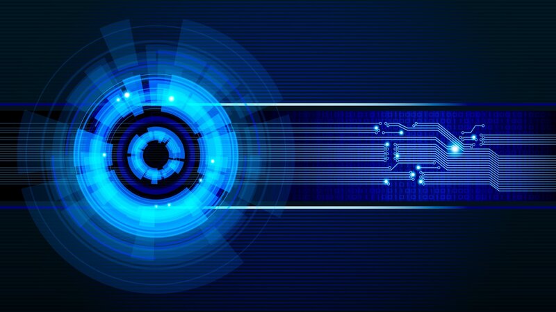 Blue Digital Interface — Futuristic, Digital Art, Circuit Board, Binary Code