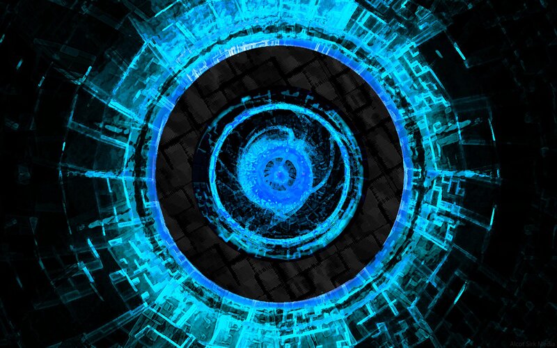 Blue Digital Tunnel — Futuristic, Digital Art, Circles