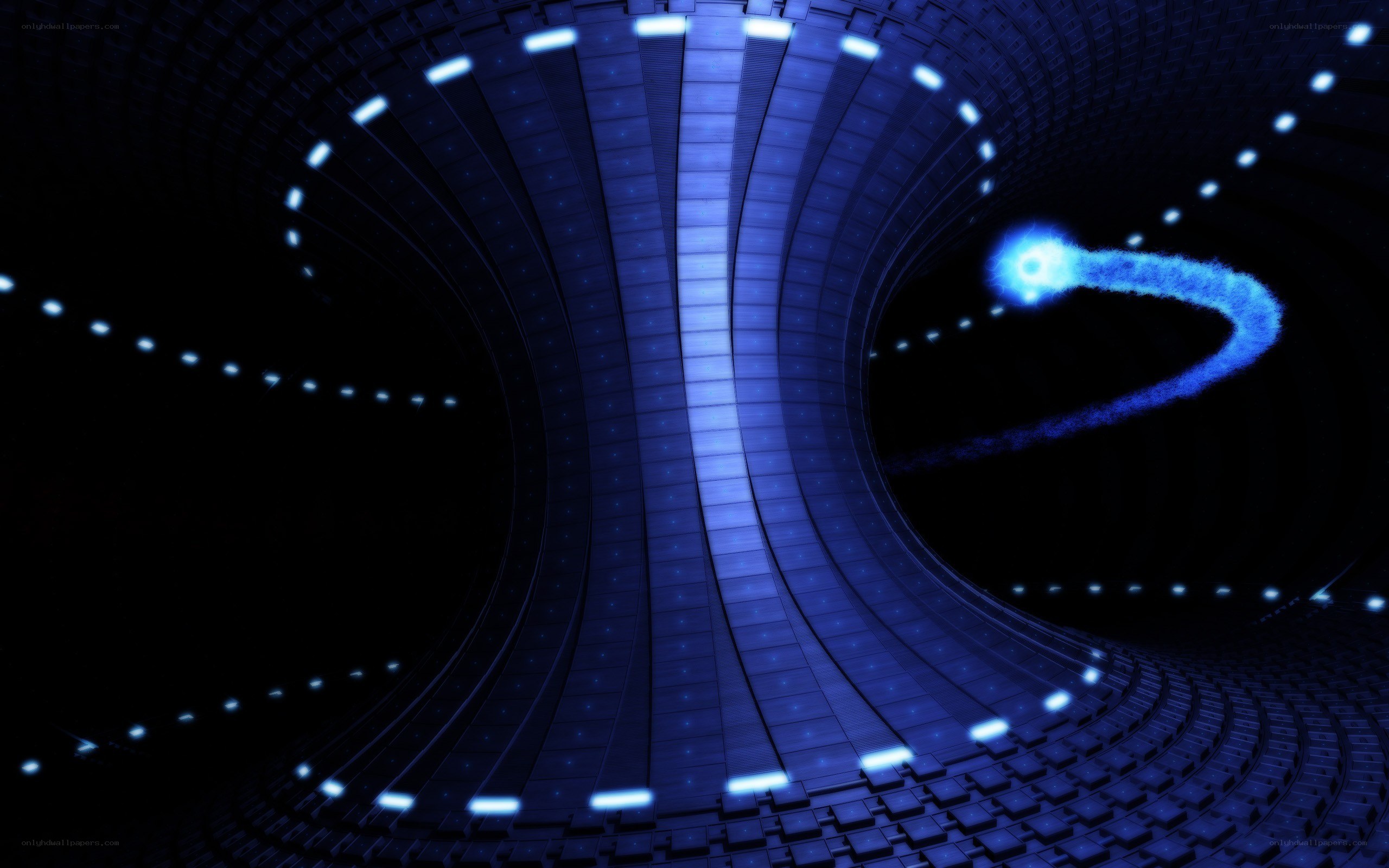 blue digital tunnel with light trail