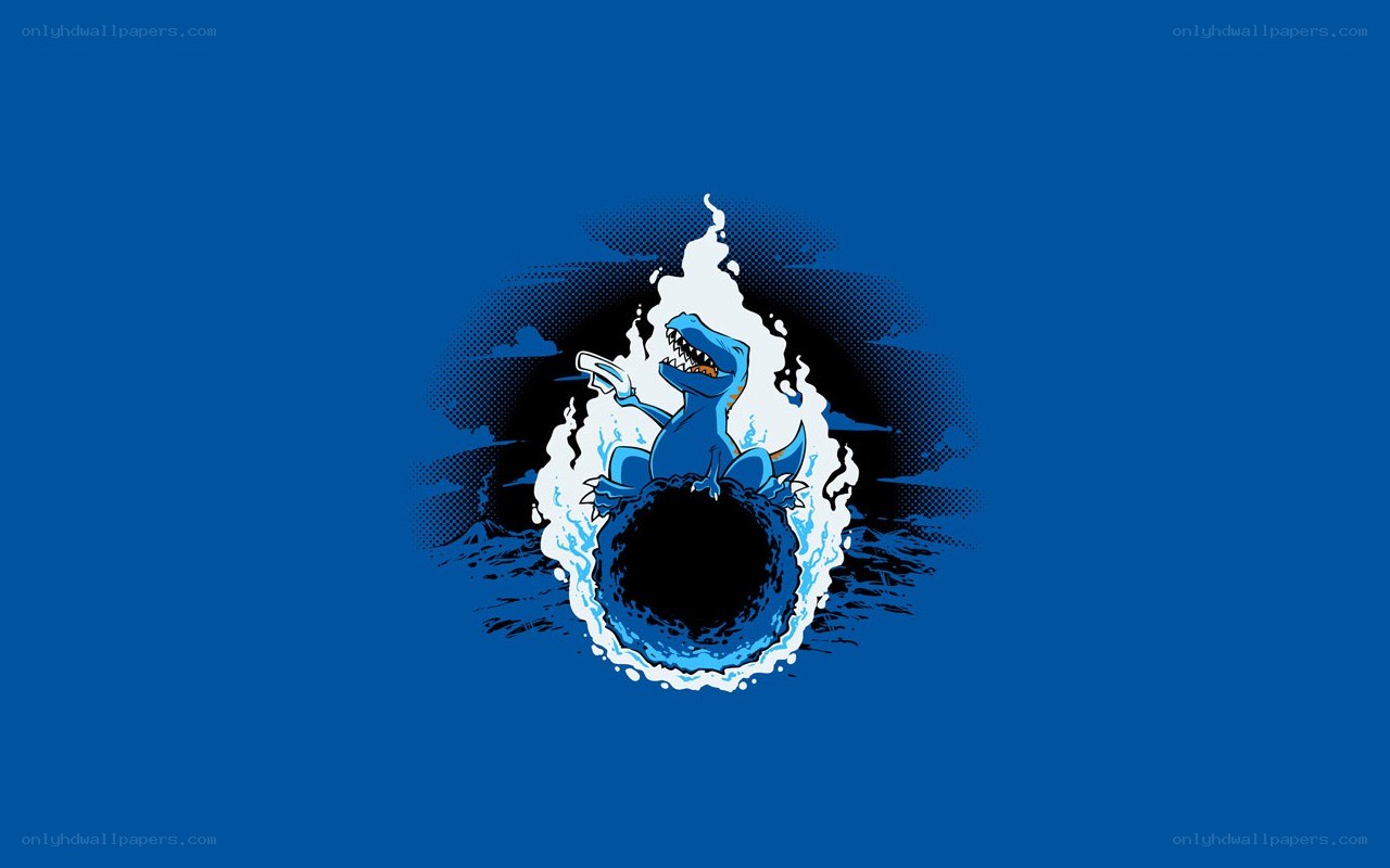 blue dinosaur bursting through hole