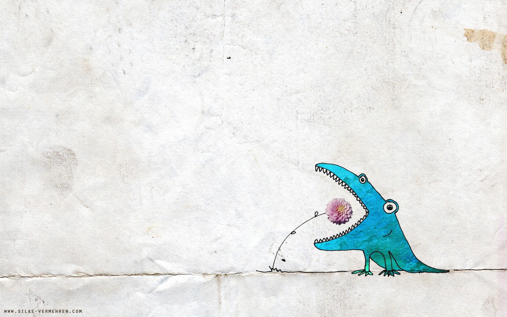 blue dinosaur eating flower