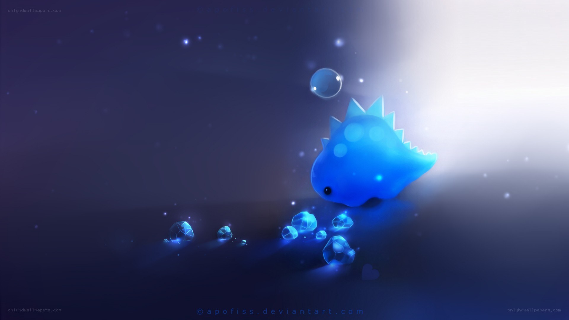 blue dinosaur in glowing cave