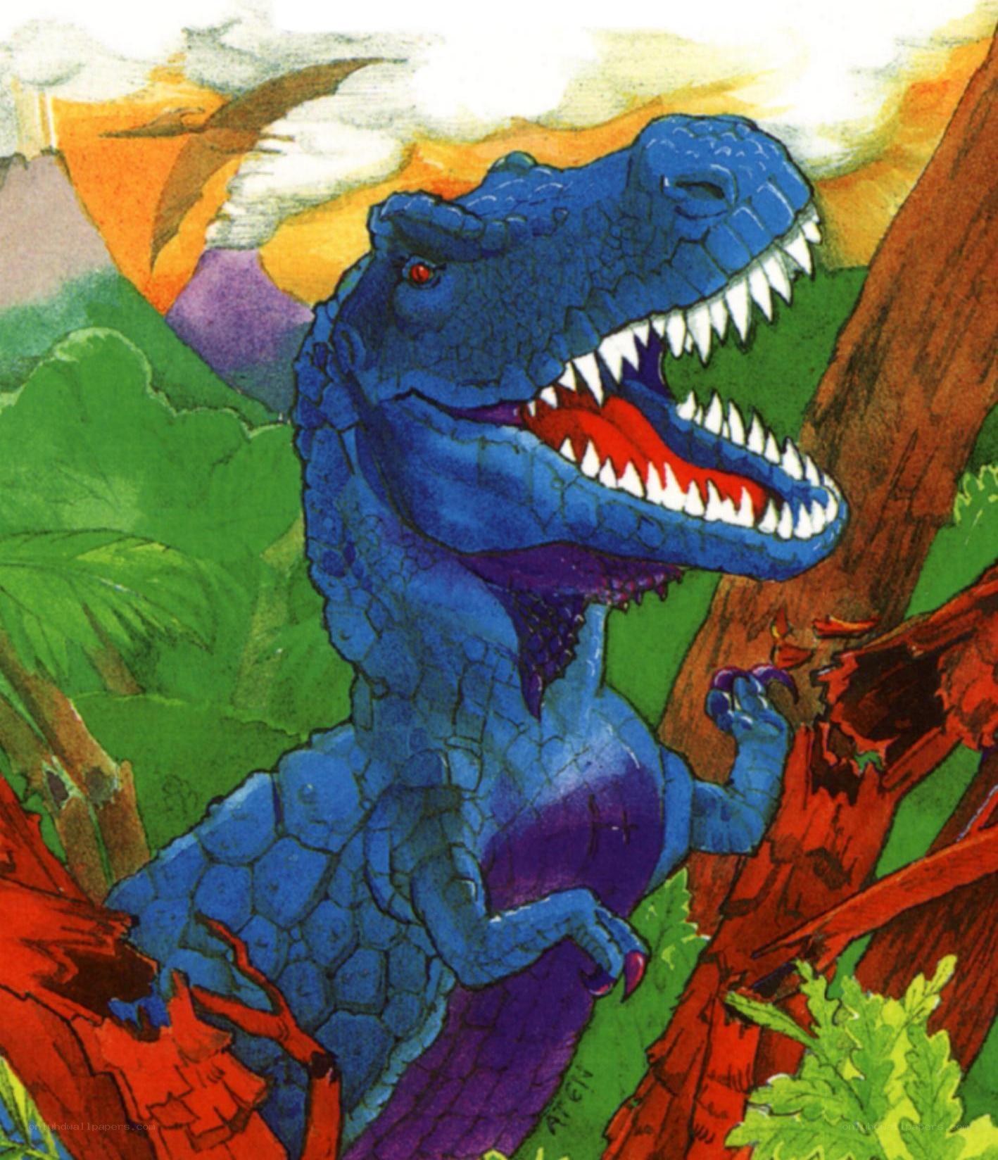 Blue dinosaur in jungle
