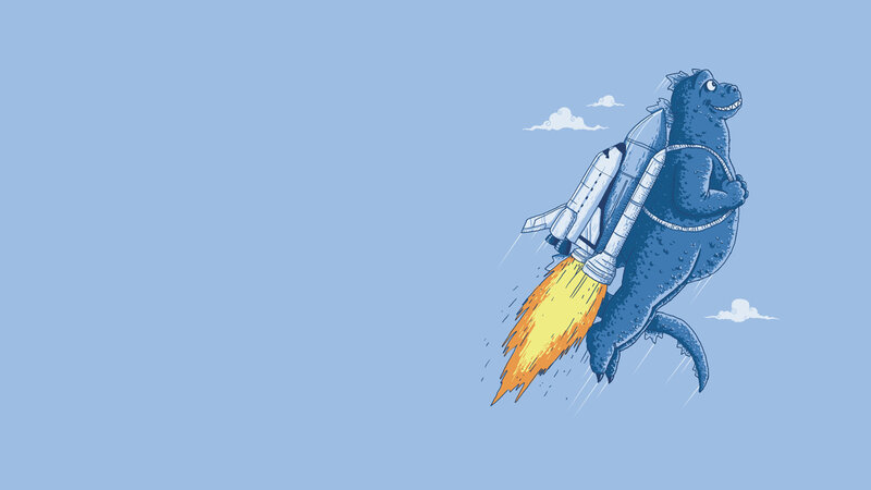 Blue Dinosaur with Rocket