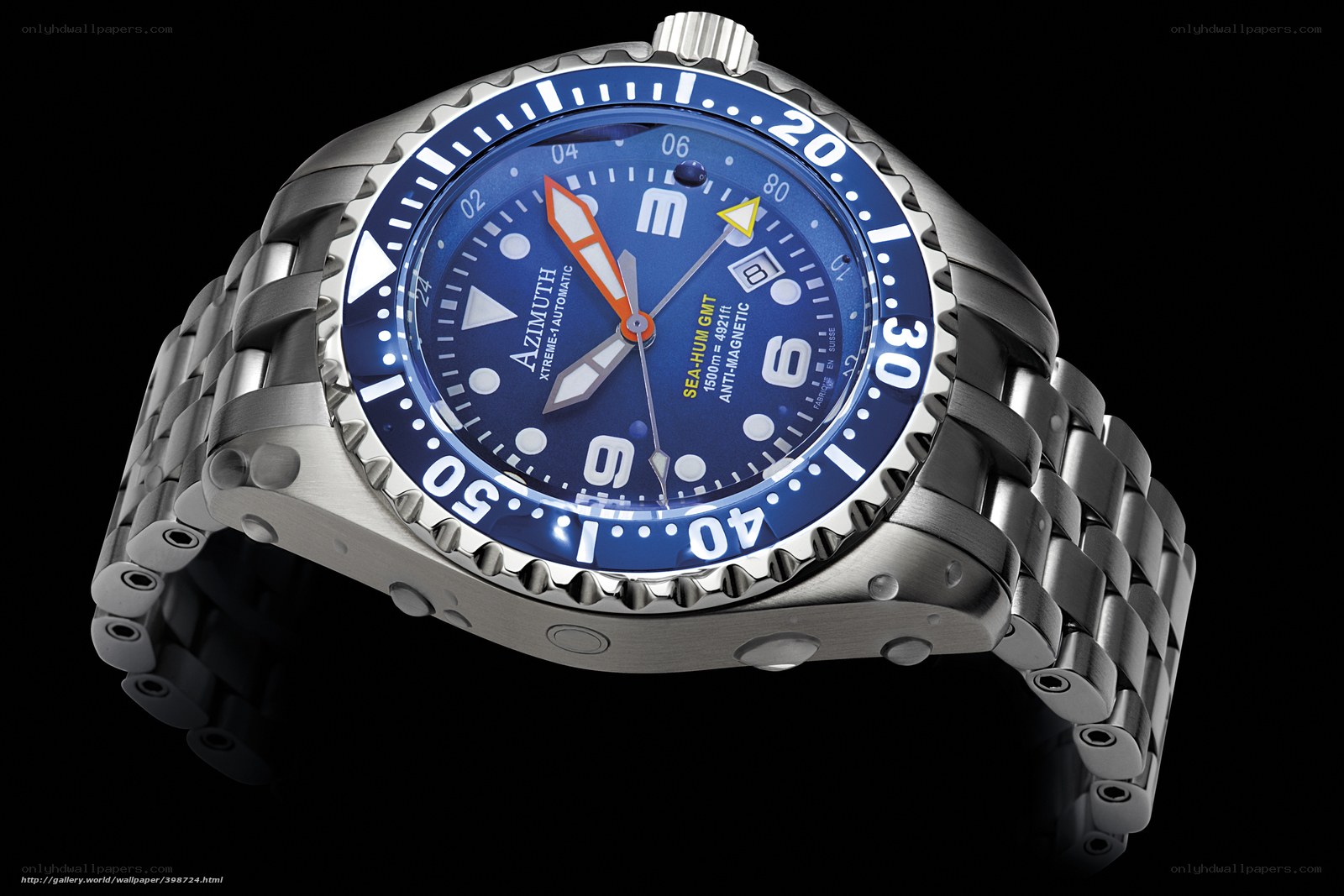 blue dive watch with metal band