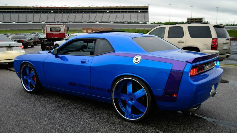 Blue Dodge Challenger at Atlanta Motor Speedway
