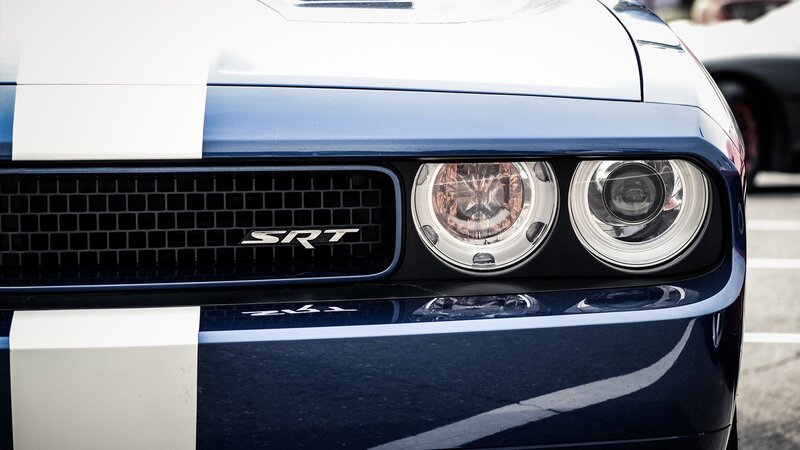 Blue Dodge Challenger — Dramatic, Afternoon, Photograph, Car Grille