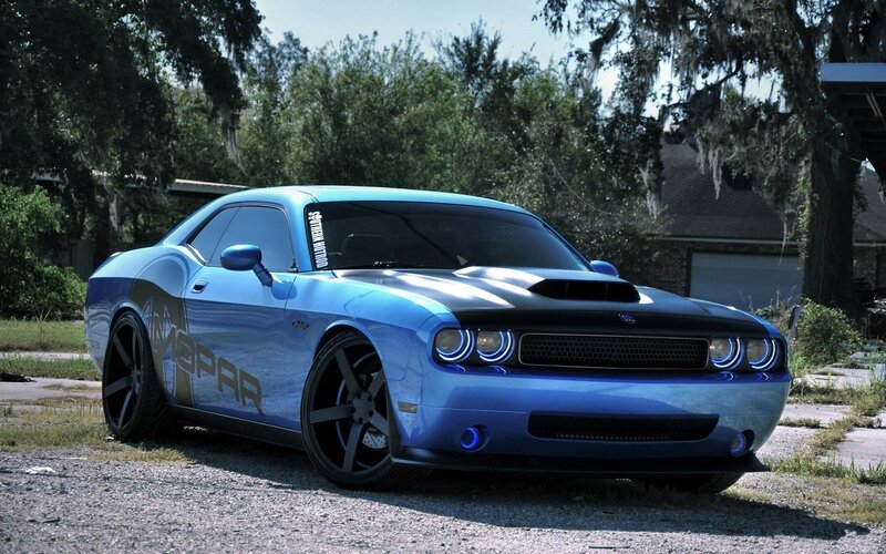 Blue Dodge Challenger — Dramatic, Afternoon, Photograph, Car, Trees