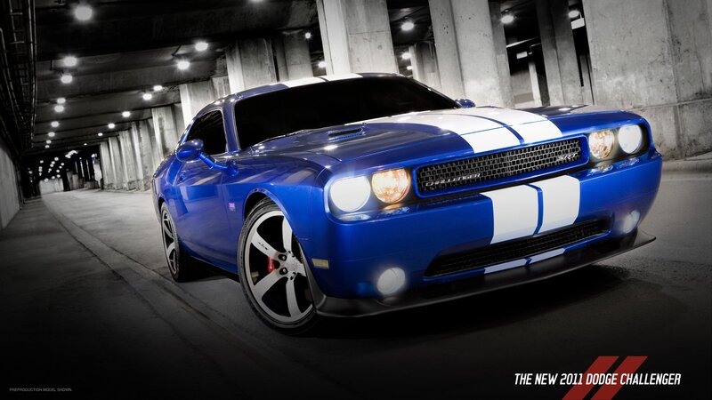 Blue Dodge Challenger — Dramatic, Night