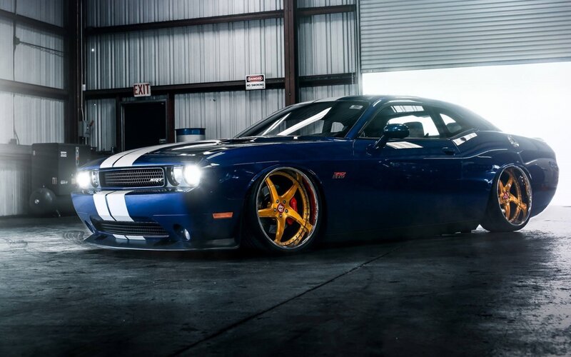 Blue Dodge Challenger — Dramatic, Photograph, Car, Garage