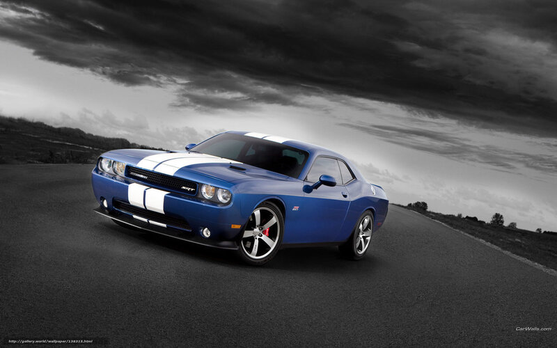 Blue Dodge Challenger — Dramatic, Photograph, Car, Road, Sky