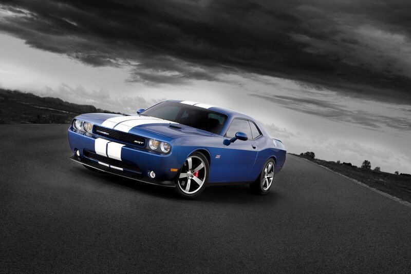 Blue Dodge Challenger — Dramatic, Photograph, Car, Road
