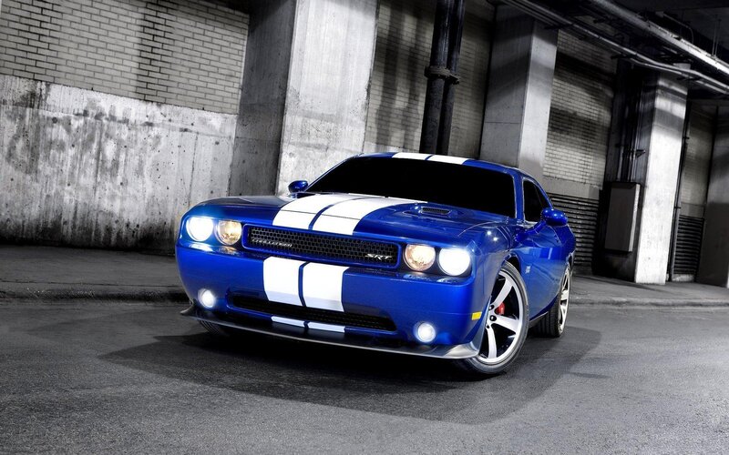 Blue Dodge Challenger — Dramatic, Photograph, Car