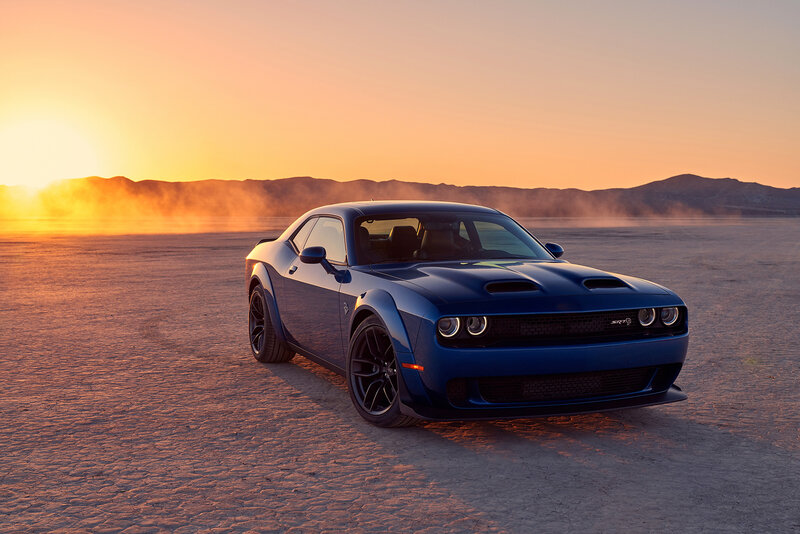 Blue Dodge Challenger — Dramatic, Sunset, Photograph